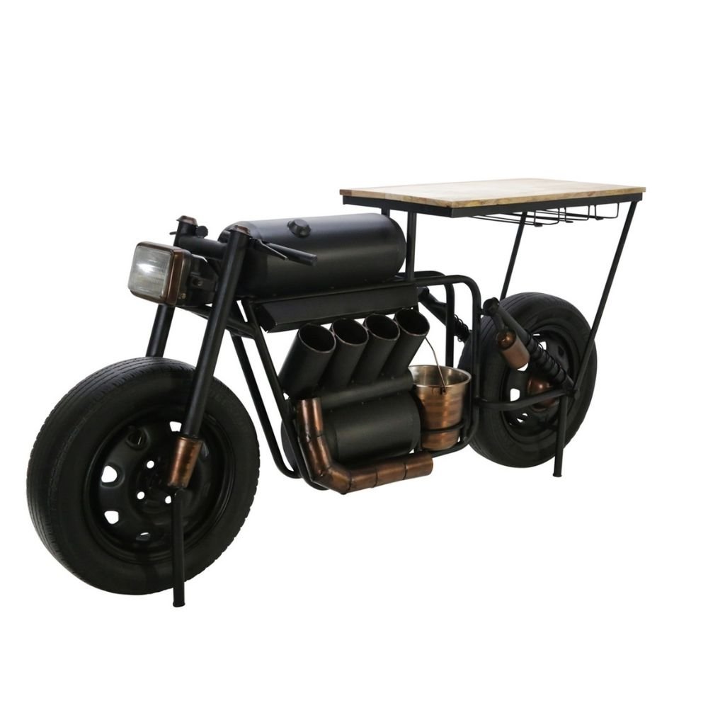 Vintage Motorcycle Antique Wine Rack side angle view png