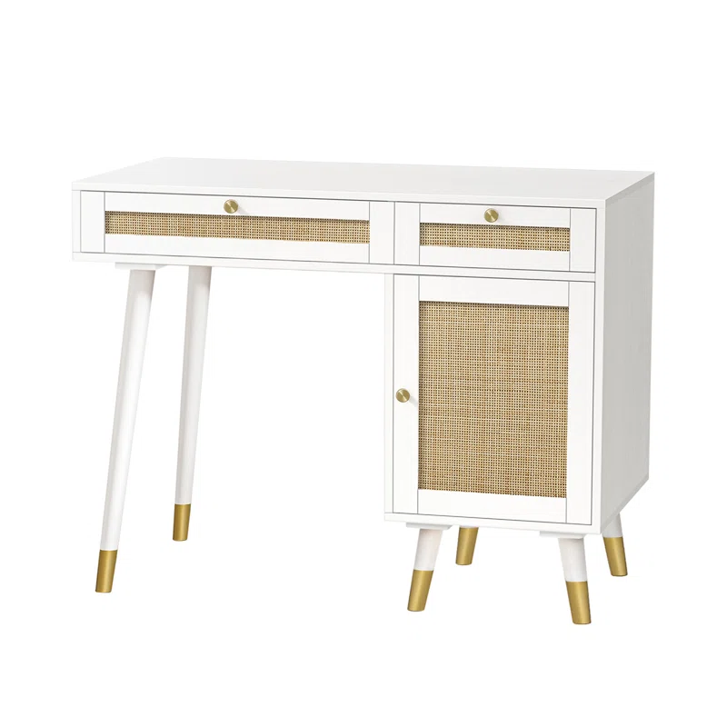 White Writing Desk With Drawer Cabinet png