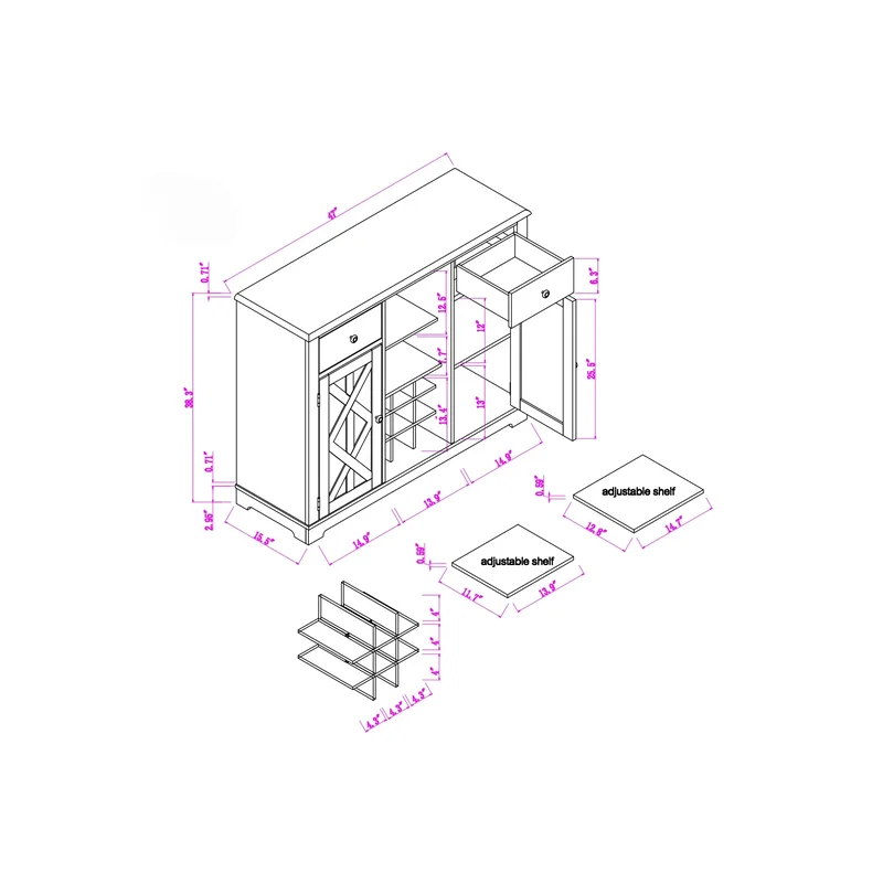 Wine Bar Cabinet 3d model with dimentions